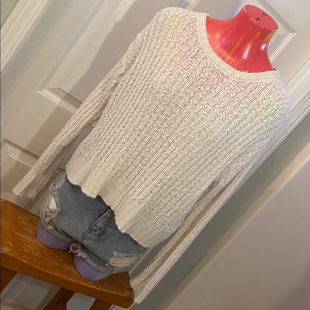 Moral Fiber White Cream Textured Knit Lounge Sweater